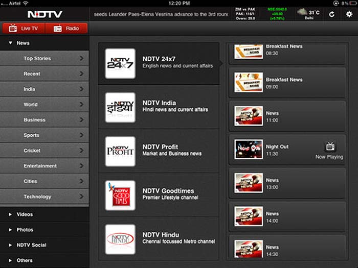 <b>Free</b><br />Get the latest and biggest news and much more from NDTV. The NDTV HD iPad app brings you stories and videos live from the NDTV studios in India. | <b><a href="http://itunes.apple.com/in/app/ndtv-hd/id390847563?mt=8" target="_blank">Details and download</a></b>