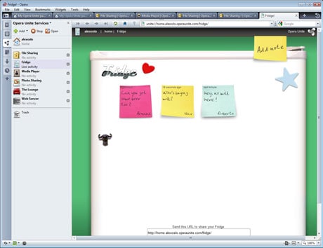 Fridge: Post a note on your friends&rsquo; virtual refrigerators. By sharing the direct link to your refrigerator, you and your friends, family or colleagues can exchange notes securely and privately in real time.