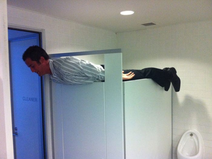 Planked in the office toilet. There must be an easier way to skive off work