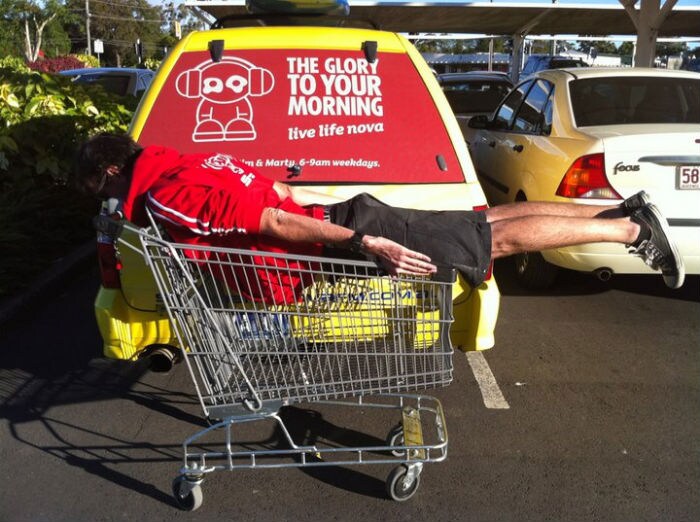 Tired of shopping? How about planking in the cart?