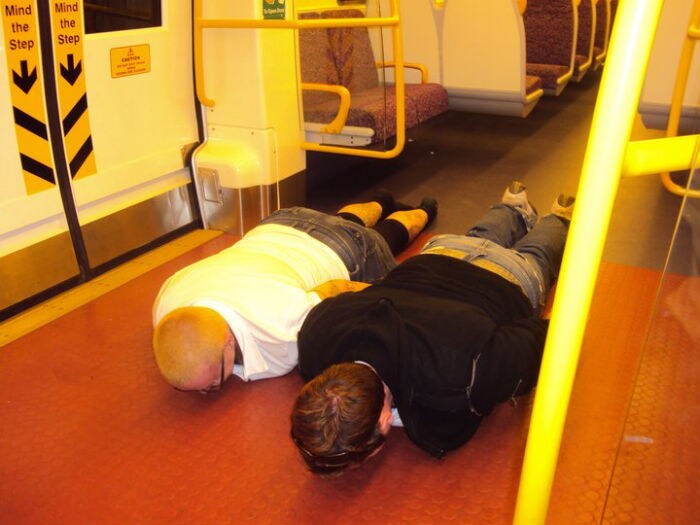 No space to sit on the subway? Now travel planked on the floor