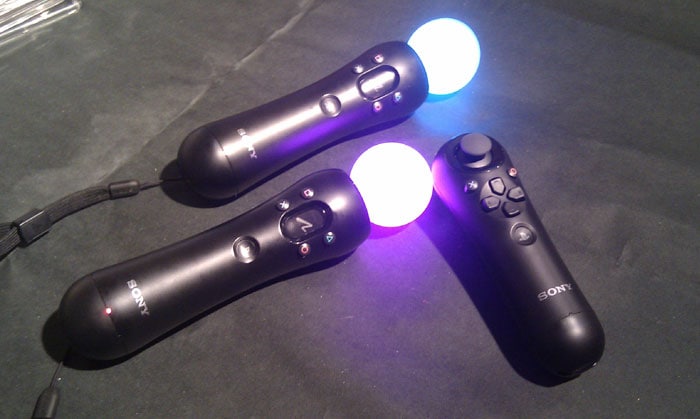 Two PlayStation Move Controllers along with a sub controller. [PHOTO: Sameer Mitha]