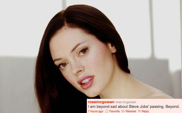 <b>Rose Mcgowan Tweeted:</b>
I am beyond sad about Steve Jobs' passing. Beyond.
