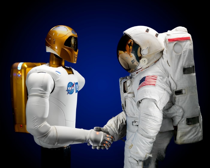 NASA and General Motors came together to develop the next generation dexterous humanoid robot. The robots ? called Robonaut 2 ? were designed to use the same tools as humans, which allows them to work safely side-by-side humans on Earth and in space. (Photo: NASA)
