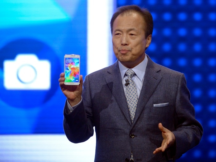 Samsung CEO J.K. Shin presents the new <a href="http://gadgets.ndtv.com/samsung-galaxy-s5-1323">Samsung Galaxy S5</a> at the Mobile World Congress, in Barcelona, Spain.