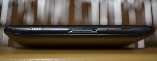 There is a proprietary data-cum-charging port on the bottom along with stereo speakers.