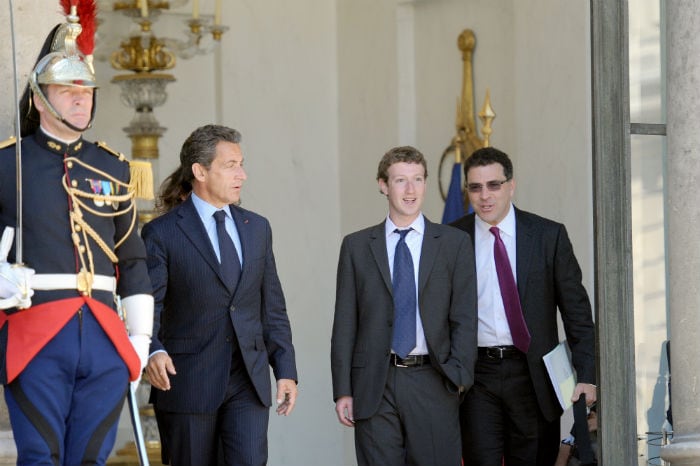 Facebook chief Mark Zuckerberg and French President Nicolas Sarkozy hit it off at the first ever e-G8 summit, a gathering of leaders from the world of Internet and technology, held in France. (Photo: AFP)