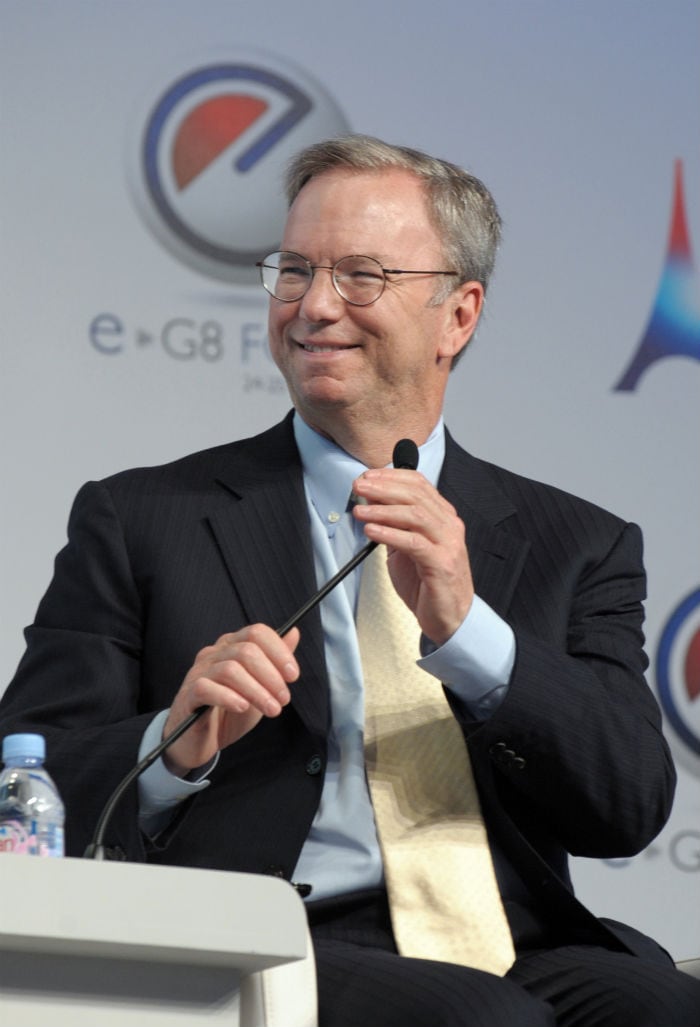Eric Schmidt, Chairman of Google, prepares to take the microphone. (Photo: AFP)