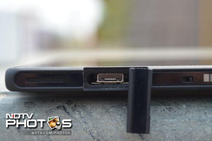 The tablet is water and dust resistant and all ports on the device are covered with plastic flaps for protection.