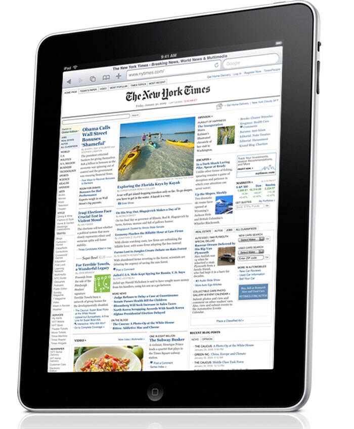 <b>Apple iPad:</b> <br><br>
<b>Processor and Memory:</b><br><br>
1GHz Apple A4 custom-designed processor, 16GB, 32GB, or 64GB flash drive.