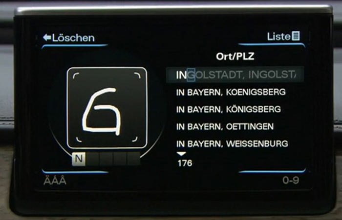 The Audi A8's Multi Media Interface will now include handwriting recognition. Meaning, that the user is able to jot down his destination and then use the touch screen to complete his instructions.