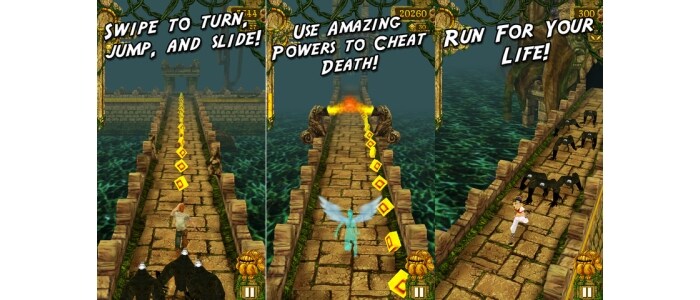 #7 Temple Run - Test your reflexes as you race down ancient temple walls and along sheer cliffs. Swipe to turn, jump and slide to avoid obstacles, collect coins and buy power ups, and see how far you can run!