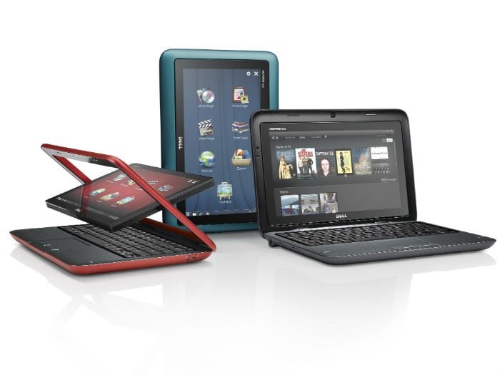 <b>Dell Insipiron Duo</b><br><br>
The Lenovo IdeaPad uses a swivel screen, but Dell pushes the envelope further with a screen that rotates 180 degrees in the Inspiron Duo.� The device also gets an Intel Atom processor clocked at 1.5 GHz with two cores and 2GB of RAM. To our dismay, once again a Windows 7 device is mashed up with Dell's Stage UI. Clearly, Windows 7 is not meant for the tablet form factor. At a price point of $550, the deal just becomes sourer, but if you dig the wacky transforming form factor - check it out, it will grow on you.