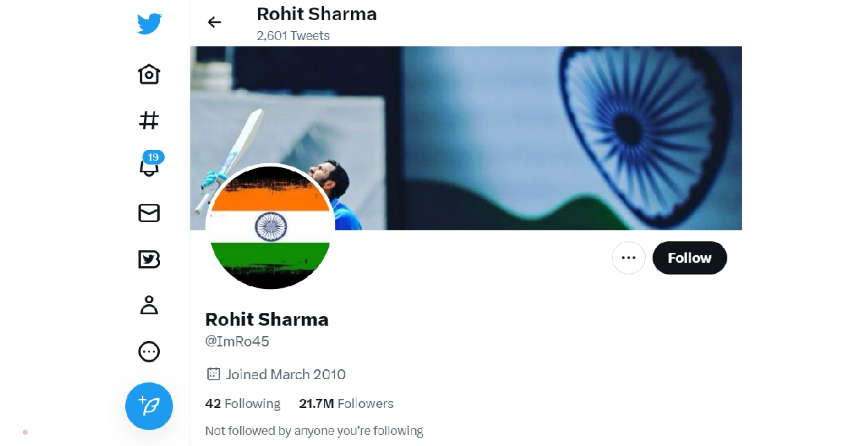 भारतीय क्रिकेट टीम के एक और स्‍टार प्‍लेयर रोहित शर्मा के ट्विटर अकाउंट से भी ब्‍लू टिक हटा दिया गया है। 42 लोगों को फॉलो करने वाले रोहित के इस प्‍लेटफॉर्म पर करीब 2 करोड़ 17 लाख फॉलोवर्स हैं। रोहित ने मार्च 2010 में ट्विटर को जॉइन किया था। रोहित इस वक्‍त टीम इंडिया के कैप्‍टन भी हैं।