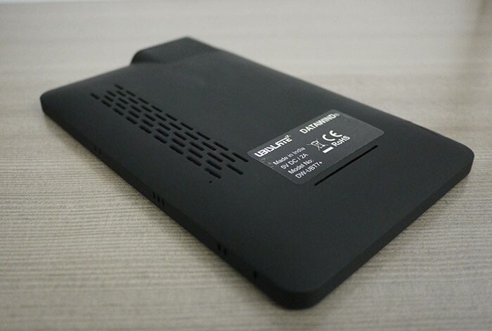 The rear of the tablet houses the label and speaker.