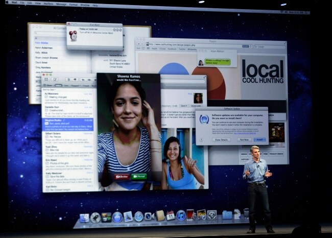 Craig Federighi, Vice president on Mac Software, talks about the new Mountain Lion software during the Apple Developers Conference. The new Mountain Lion system narrows the gap between the PC and phone software packages, making Mac personal computers work more like iPhones.