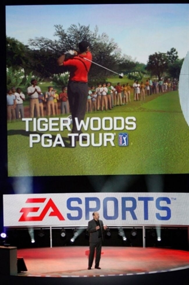 EA Sports president Peter Moore demonstrates the Tiger Woods PGA Tour game at the Electronic Entertainment Expo (E3). The game boasts of Kinect support as well. (Photo: AFP)