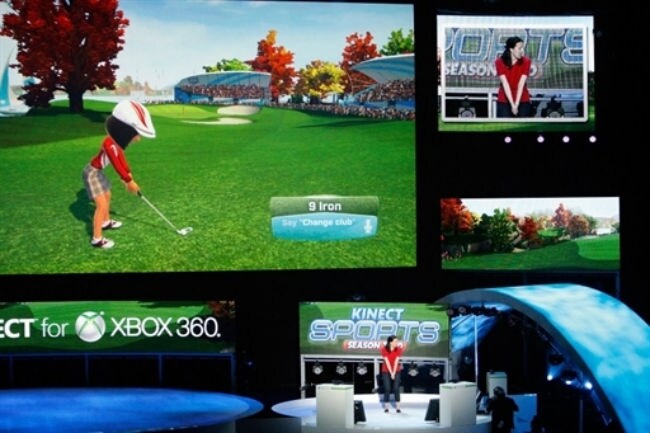 Developers demonstrate the Kinect Sports Season 2 game at the Electronic Entertainment Expo (E3). The biggest improvement in this iteration of the game is Kinect voice recognition. (Photo: AFP)