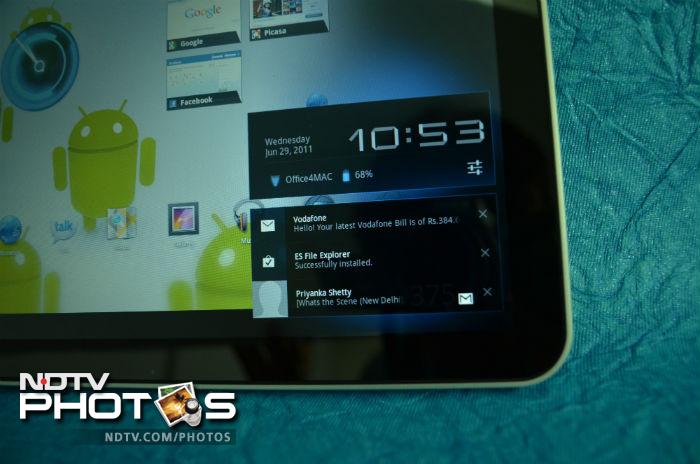 Notifications are one of the best features of the Honeycomb OS. They pop up on the bottom-right of the screen and you can see all your notifications with a simple tap. This is one feature where Honeycomb wins over Apples current generation iOS. The notifications popup is accompanied by information such as time, Wi-Fi details, battery level and settings. (Photo: Sameer Mitha)