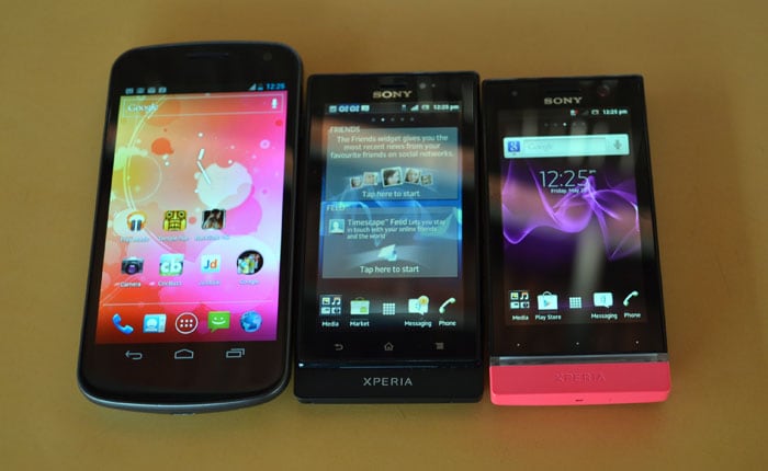Galaxy Nexus, Xperia Sola and Xperia U placed together.