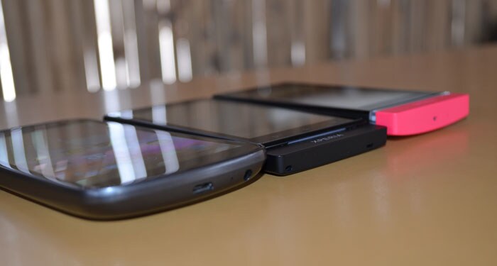 Even when compared to high-end Galaxy Nexus, Sola is sleek and easy to hold.