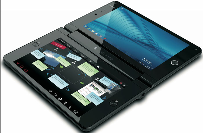 <b>Toshiba Libretto Dual-Screen Laptop: Two For The Price OF One</b><br><br> 

Not happy with a touchscreen device? How about a device with 2 touchscreens? The Toshiba Libretto Dual-Screen Laptop may just be what your laptop will look like in the future. The device has twin 7-inch WSVGA LCD panels along with a Pentium U5400 processor, Windows 7 Home Premium (32-bit), integrated Intel HD graphics, 2GB of DDR3 memory, a 62GB solid state drive, card reader, 802.11b/g/n WiFi, Bluetooth 2.1, an in-built webcam and an 8-cell battery. All for $1099.