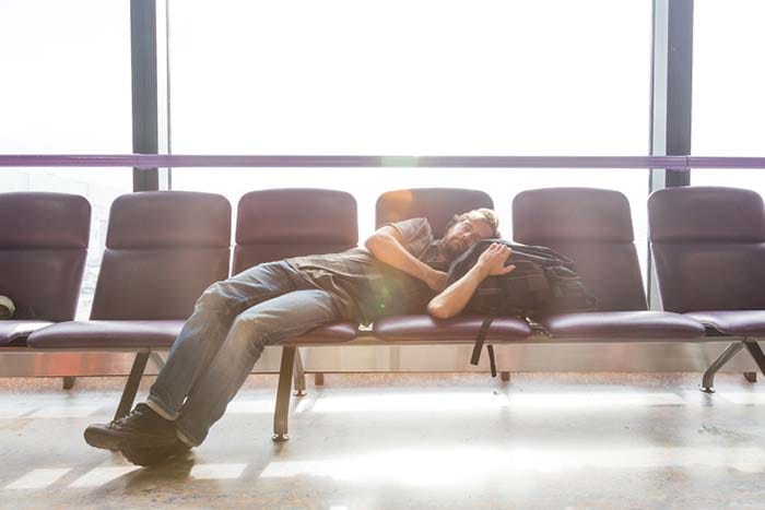 The symptoms of jet lag include tiredness or fatigue, day-time drowsiness or difficulty in sleep at night, decrease in mental ability, physical energy and memory, irritability, headache and gastrointestinal discomfort.