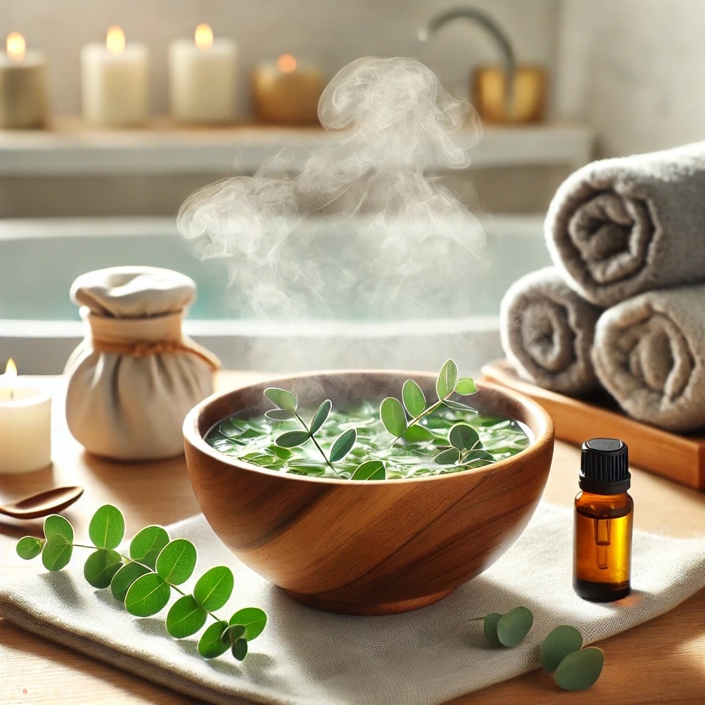 Inhaling steam infused with eucalyptus oil can help clear nasal passages. Its menthol-like properties provide a refreshing relief, making it an effective natural remedy.