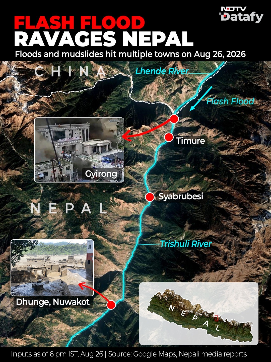 Maps: Flash Flood Ravages Nepal