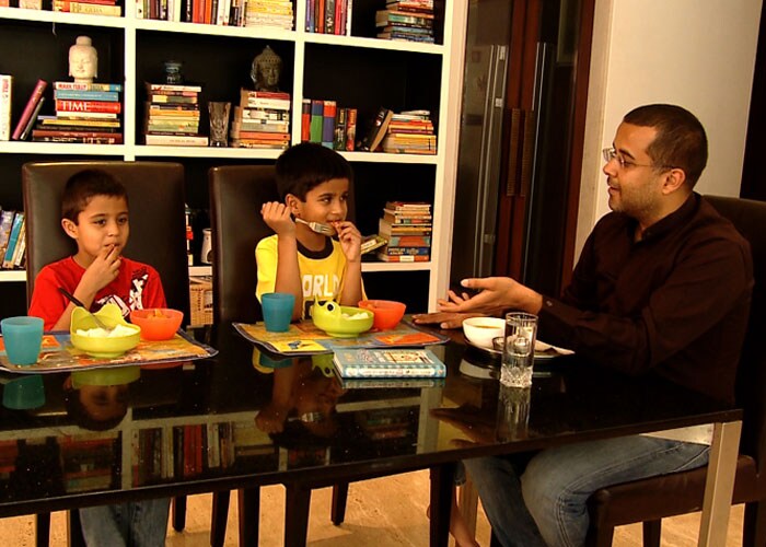 The author lives in Mumbai with his wife and sons- fraternal twins, Shyam and Ishaan. And while mom Anusha does the 9-5 grind, stay at home dad Chetan takes care of the kids.