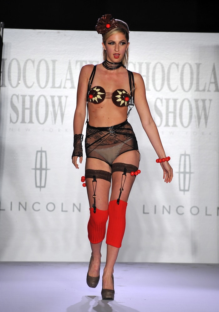 The piece-de-resistance of this traffic stopping lingerie-esque outfit is the chocolate bra.