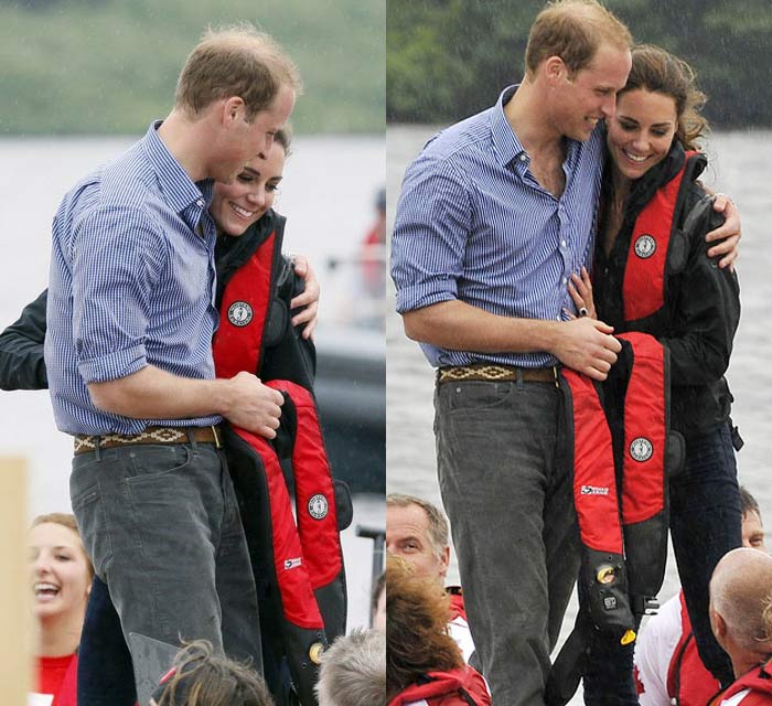 Prince William won this competitive boat race in Canada as his wife led the losing team. They may like to show their sporting prowess but that bear hug shows there was no real competition there ?just lots of love.