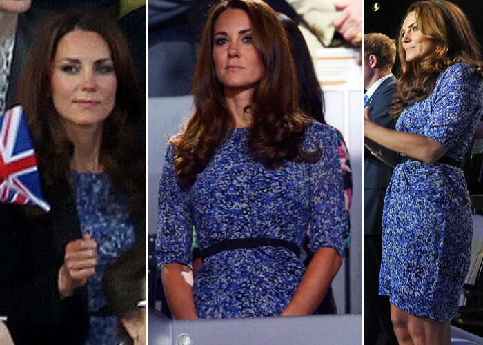 In August 2012, the Duchess of Cambridge, attended the London Olympics closing ceremony wearing the same blue Whistles dress she wore to the Diamond Jubilee concert in June 2012.<bR><Br>

This time, Kate ditched the black blazer she had added to the outfit the first time round.