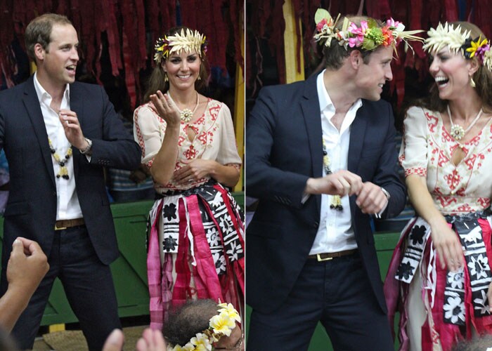 Prince William and Kate swayed with the locals on the Tuvalu islands during the last leg of their Far East and South Pacific tour in September 2012. Dressed in a colourful skirt gifted by the locals, Kate looked very happy as she danced with her Prince Charming.