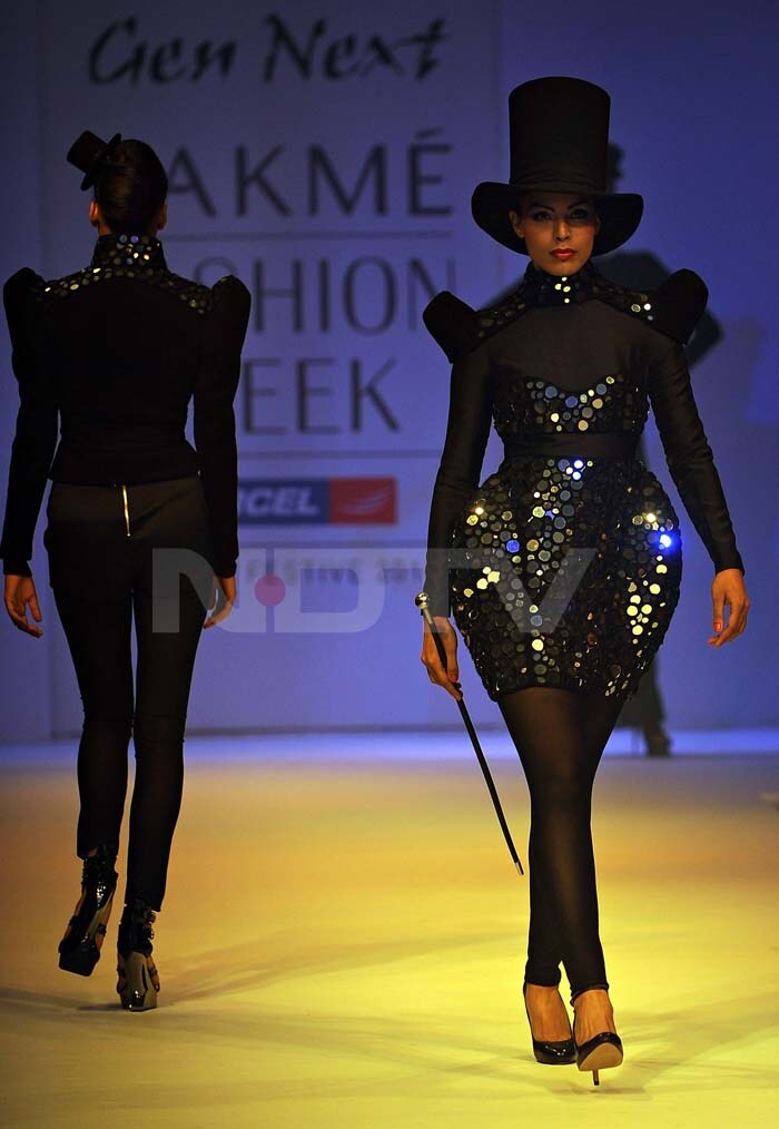 A model walks the ramp.