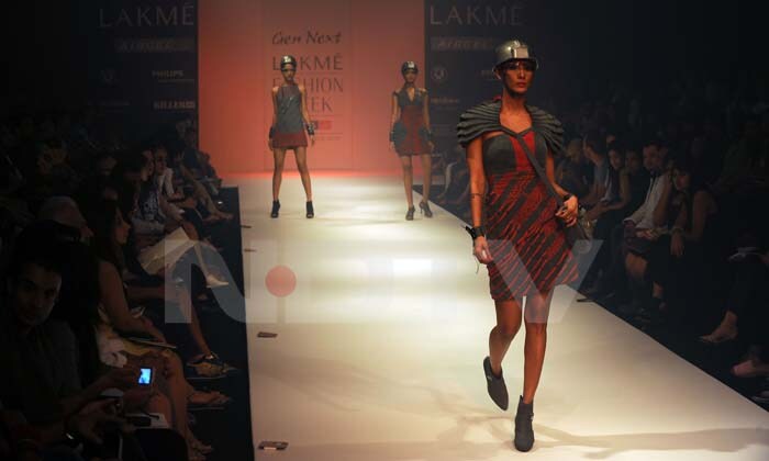 A model walks the ramp at the Lakme Fashion Week.