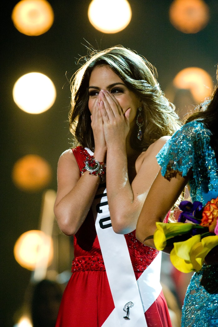 Jimena Navarrete, Miss Mexico 2010, of Guadalajara reacts to becoming the 59th Miss Universe. Her spectacular year long reign will include traveling throughout the country making special appearances on behalf of the Miss Universe Organization, its sponsors and affiliated charities. (Photo: ho/Miss Universe Organisation)