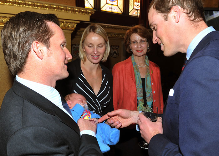 Little Hugo didn't just charm the Duchess, Prince William seemed equally delighted to meet him.<br><bR> Though Prince William cradled the infant, he dismissed jokes from onlookers that he and his wife were in training for parenthood.