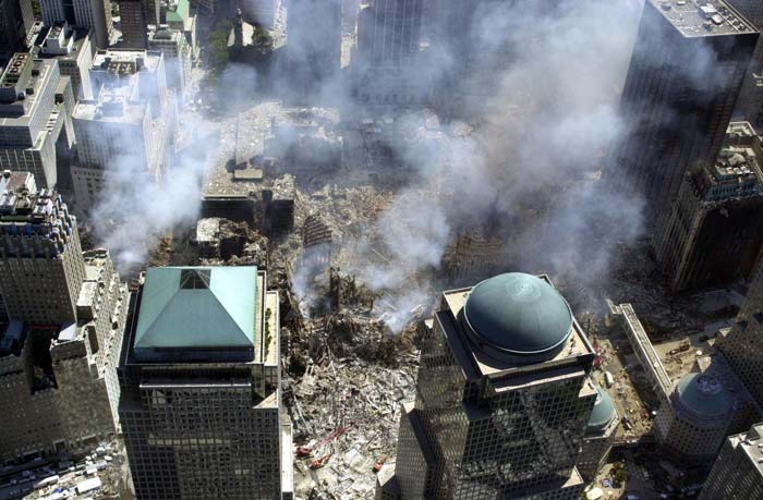 This photo released on September 17, 2001 by the New York City Office of Emergency Management shows smoke rising from the ruins of the World Trade Centre in lower Manhattan. (AFP Photo)