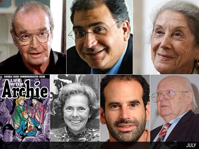 (From L - R) James Garner - Actor, 1928 - July 19, 2014<br />
Jehangir Pocha - Journalist, 1968 - July 12, 2014 <br />
Nadine Gordimer - Writer, 1923 - July 13, 2014 <br />
Archie Andrews - Comic Character, 1941 - July 15, 2014 <br />
Eileen Ford - Co-Founder of Ford Models, 1922 - July 9, 2014 <br />
Seth J. Teller - American Computer Engineer and Scientist, 1964 - July 1, 2014 <br />
Heinz Zemanek - Austrian Computing Pioneer, 1920 - July 16, 2014 <br />
Giriraj Kishore (Social Activist, 1920 - 13 July, 2014