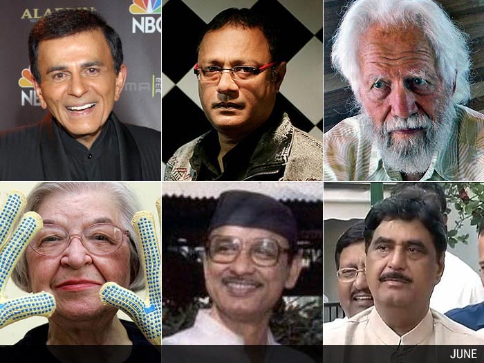 (From L - R) Casey Kasem - DJ and Radio Personality, 1932 - June 15, 2014 <br />
Anjan Das - Filmmaker, 1951 - June 2, 2014 <br />
Alexander Shulgin - Chemist, 1925 - June 2, 2014  <br />
Stephanie Kwolek - American Chemist, 1923 - June 18, 2014 <br />
Khagen Mahanta - Folk Singer, 1942 - June 12, 2014 <br /> 
Gopinath Munde - Politician, 1949 - June 3, 2014