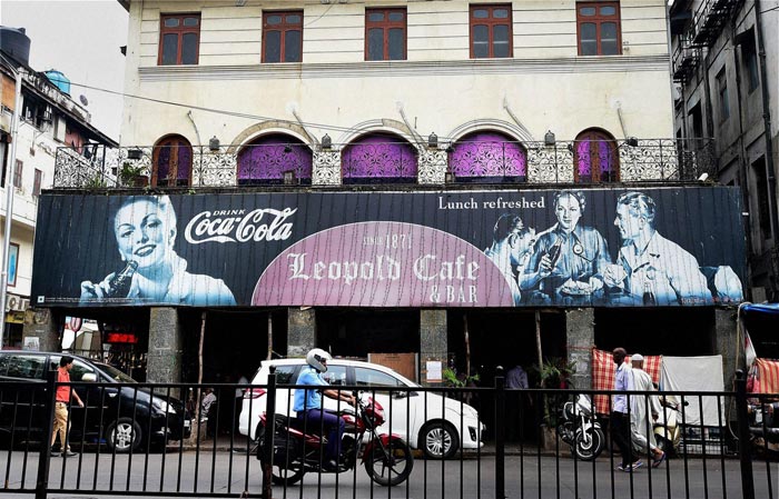 An outer view of the Leopold Cafe which was targeted during the 26/11 Mumbai terror attack in 2008. (PTI Photo)