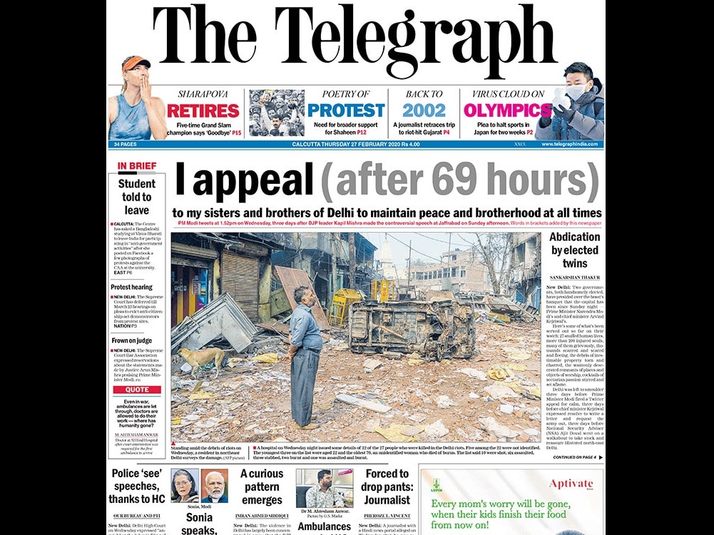 Congress president Sonia Gandhi said Amit Shah should resign immediately, holding a rare media conference to assert that what has happened in Delhi is "a colossal failure of duty" for which the "entire responsibility" rests with the Centre, and particularly the home minister. The Delhi High Court expressed "anguish" at the delay in filing of FIRs against hate speeches by BJP leaders.
