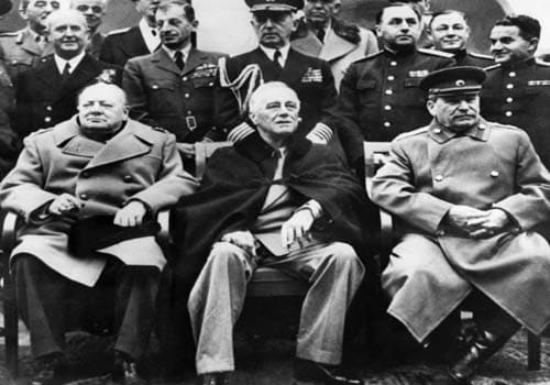<span class="lh16 fa fs12 fb">The Big Three, British Prime minister Winston Churchill, US president Franklin Roosevelt and Sovietic leader Stalin (From L to R) pose together in Yalta in the Crimea during WW2, 04 February 1945, where they took important decisions and carved out their own post-war zones of influence across the globe. (AFP Photo) </span>