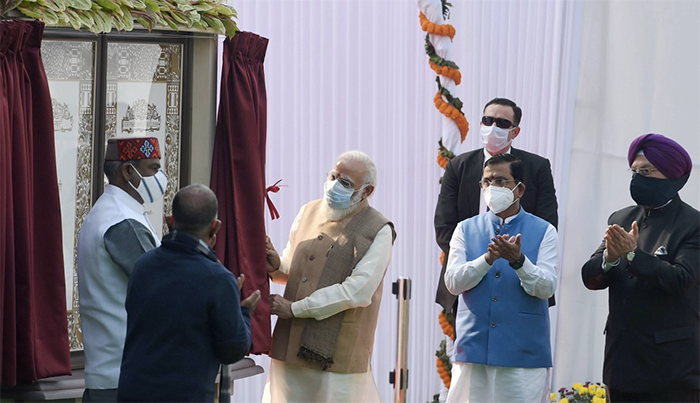 Prime Minister Narendra Modi during the foundation stone laying ceremony of New Parliament Building, in New Delhi, Thursday, December 10, 2020. Lok Sabha Speaker Om Birla and Union Civil Aviation Minister Hardeep Singh Puri are also seen. (PTI)