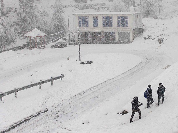 Fresh snowfall at Bhaderwah in Doda district in Jammu and Kashmir.