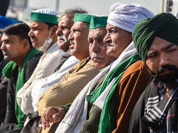 Farmers protest against the new farm laws in Ghazipur in New Delhi.