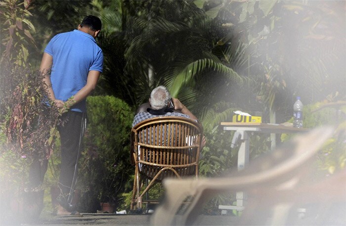 RJD chief Lalu Yadav, who is serving a jail term in a fodder scam case and undergoing treatment at RIMS, speaks on the phone during counting