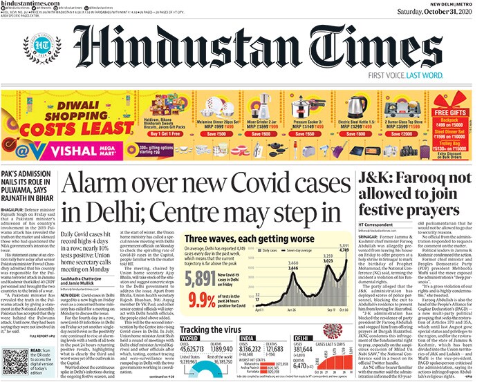 Covid-cases in Delhi surged to a new high on Friday even as a concerned home ministry has called for a meeting on Monday to discuss the issue. For the fourth day in a row, new Covid-19 infections in Delhi on Friday set yet another single-day record even as the positivity rate continued to rise at alarming levels with a tenth of all tests in the past 24 hours returning positive results, highlighting what is clearly the third and worst wave yet of the outbreak in the Capital.