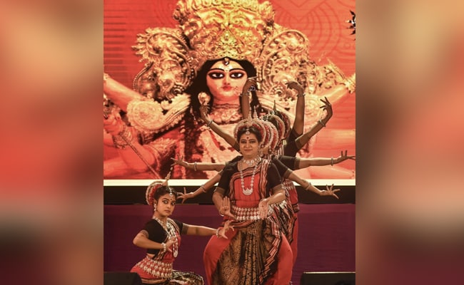 Odissi dancer Dona Ganguly performs during virtual inauguration of BJP Cultuaral Cells Durga Puja pandal by Prime Minster Narendra Modi, in Kolkata.